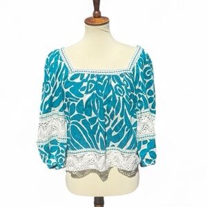NWT Rachel Zoe Boho Teal and White Women’s Top Size M